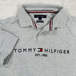 Tommy Hilfiger Mens Grey Regular Fit Stretch Logo Polo Shirt Size M